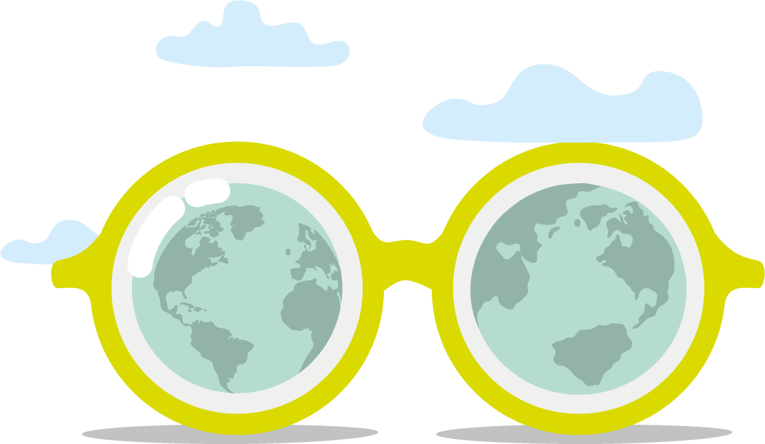 Ilustración de unos lentes con el planeta tierra en las micas