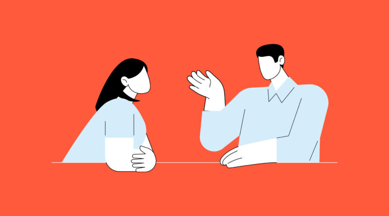 Ilustración vectorial de hombre y mujer conversando