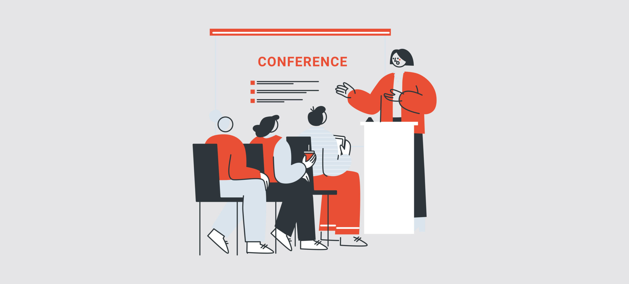 ilustración vectorial de oftalmólogo dando una conferencia frente al público