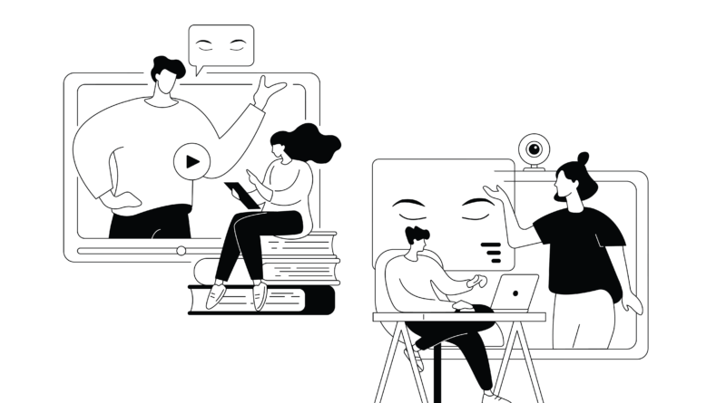 Ilustración de personas compartiendo conocimiento a través de Youtube
