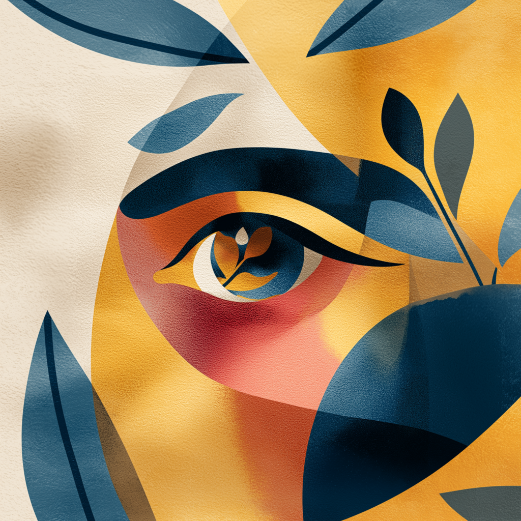 Ilustración minimalista de un ojo flores de piedra