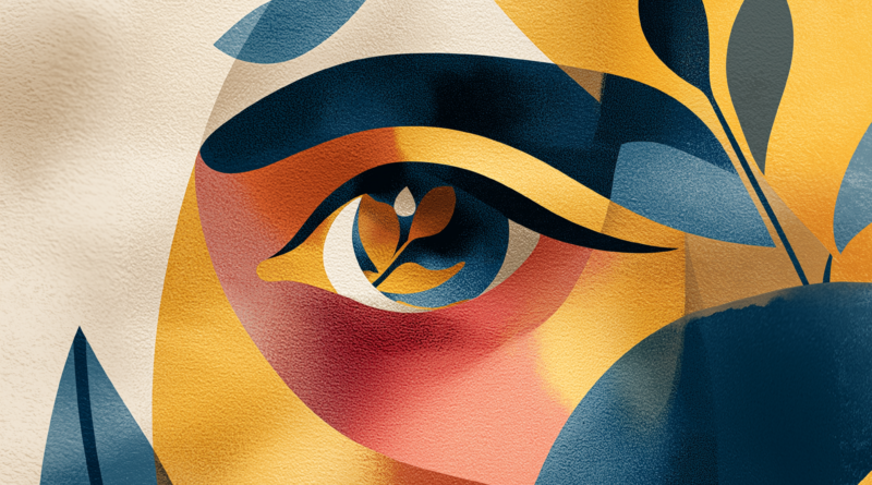 Ilustración minimalista de un ojo flores de piedra