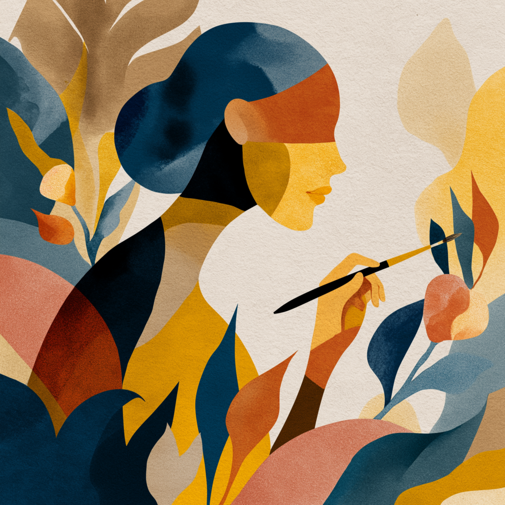 pintura abstracta minimalista de mujer pintando